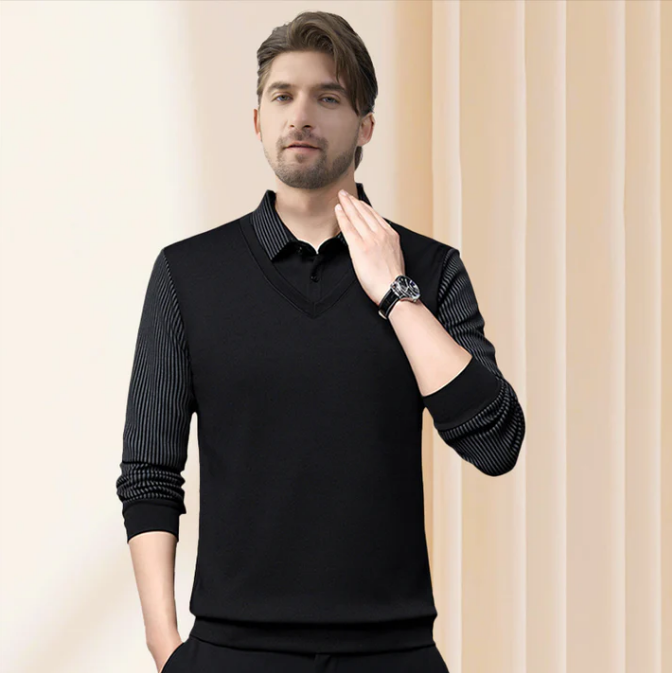 🔥HOT SALE 50% OFF🔥Men's Lapel Faux Two-Piece Knitted Shirt